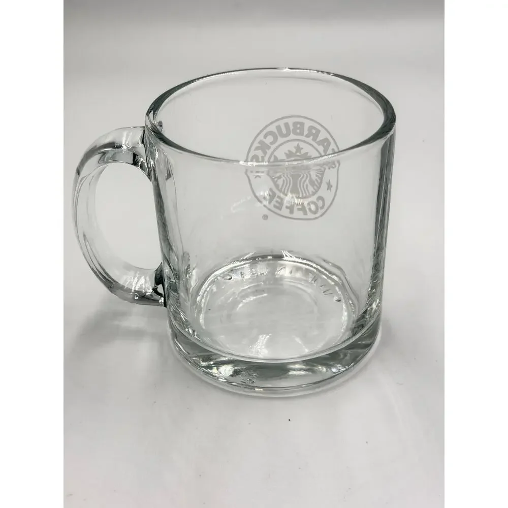 2005 Starbucks Clear Glass Etched Mermaid Light Grey Logo 12oz Coffee Mug Cup